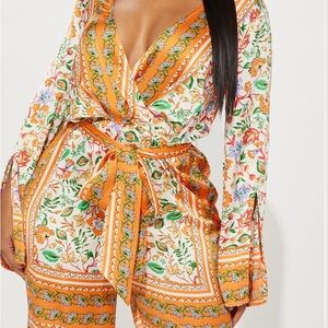 Elegant Floral Orange Women's Jumpsuit NWT orig $79
